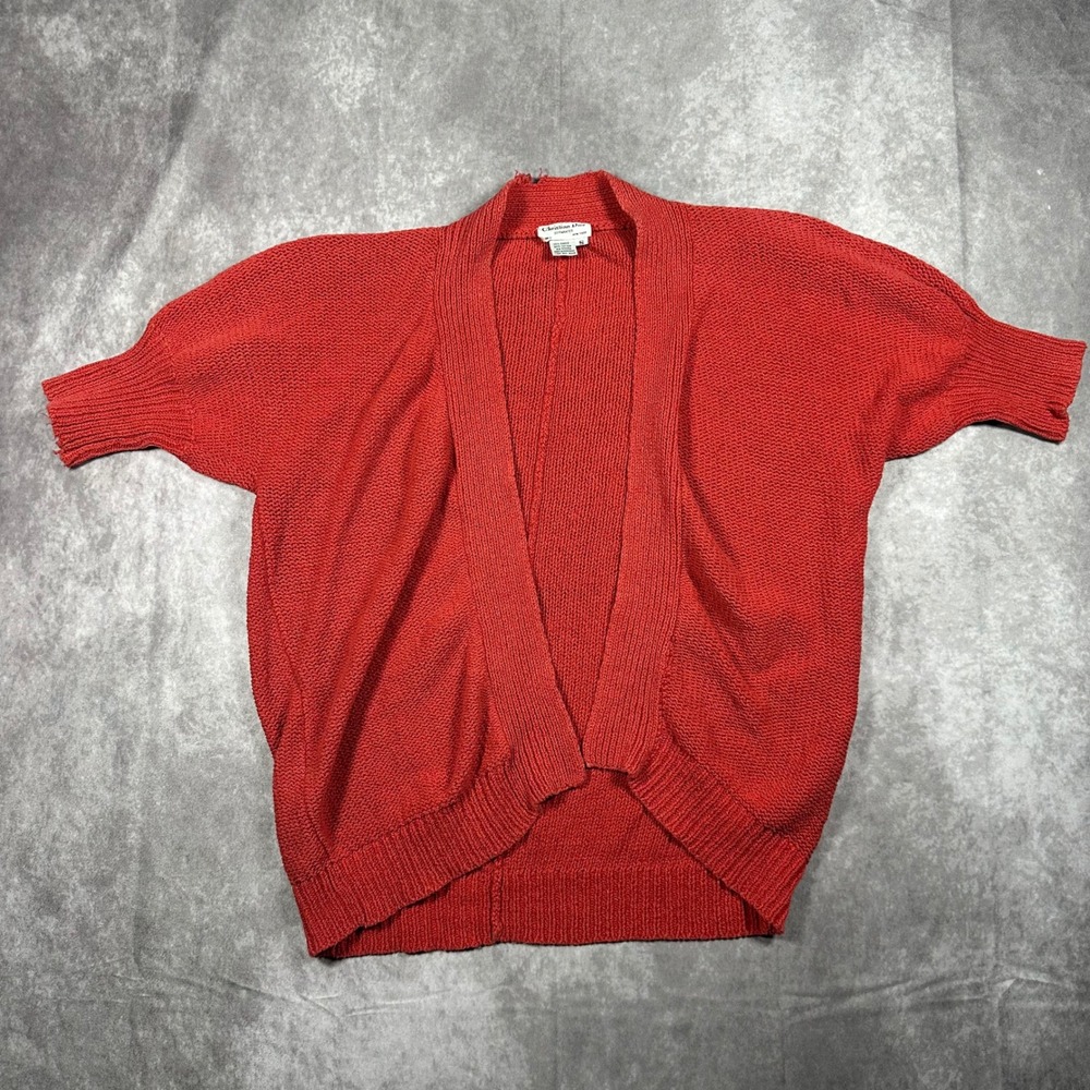 Vintage Christian Dior 80s Red Cardigan Chunky Knit‎ Sweater Womens S Open Front